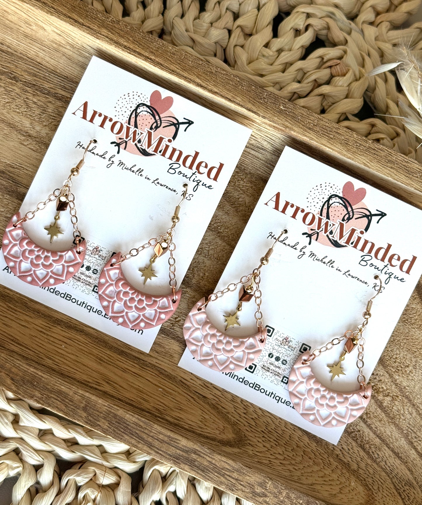 Handmade Mandala Crescent Dangles