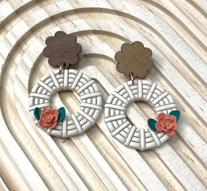 Handmade Autumn Rattan Flower Dangle Earrings