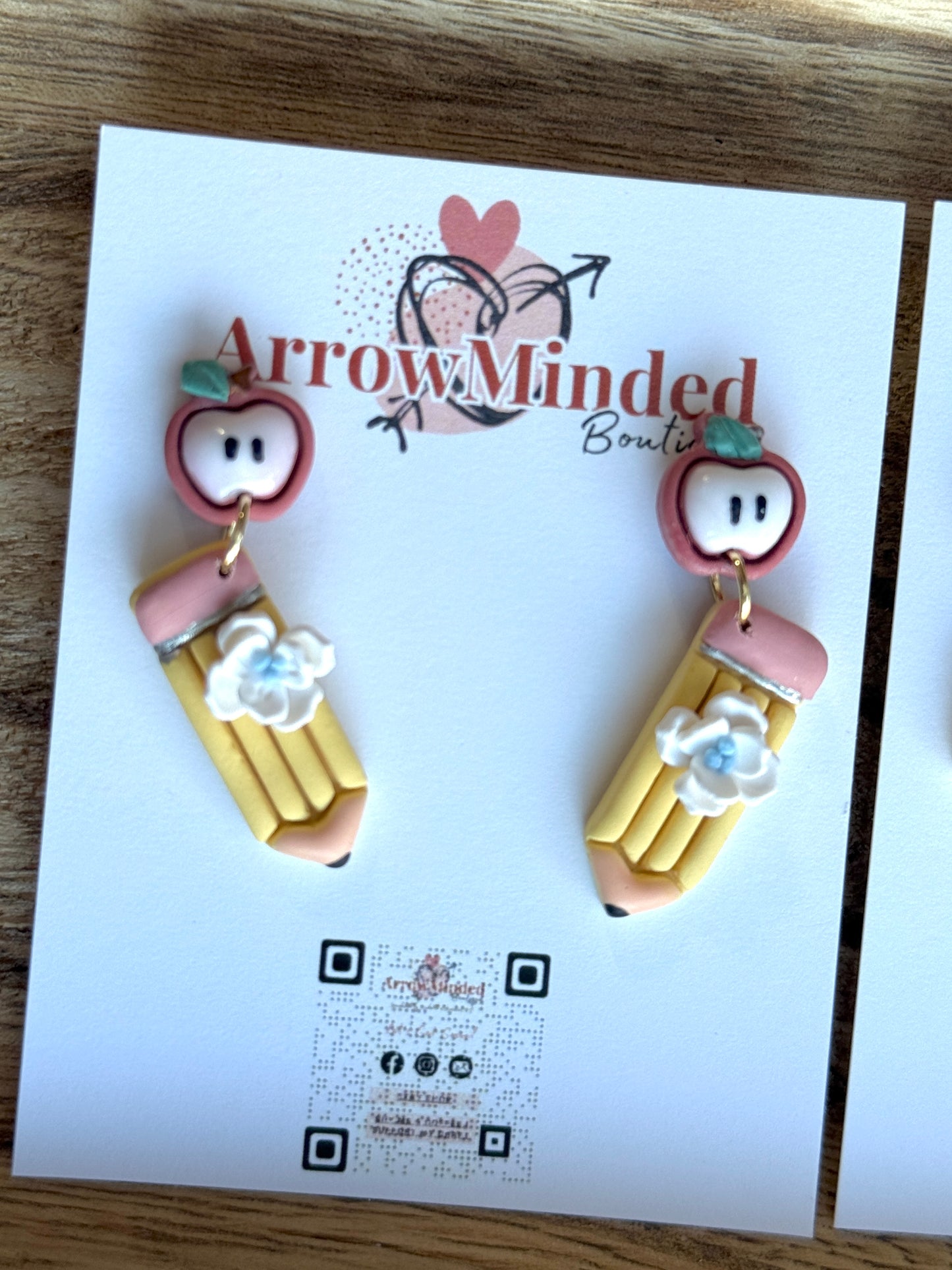 Handmade Apple and Pencil Dangle Earrings
