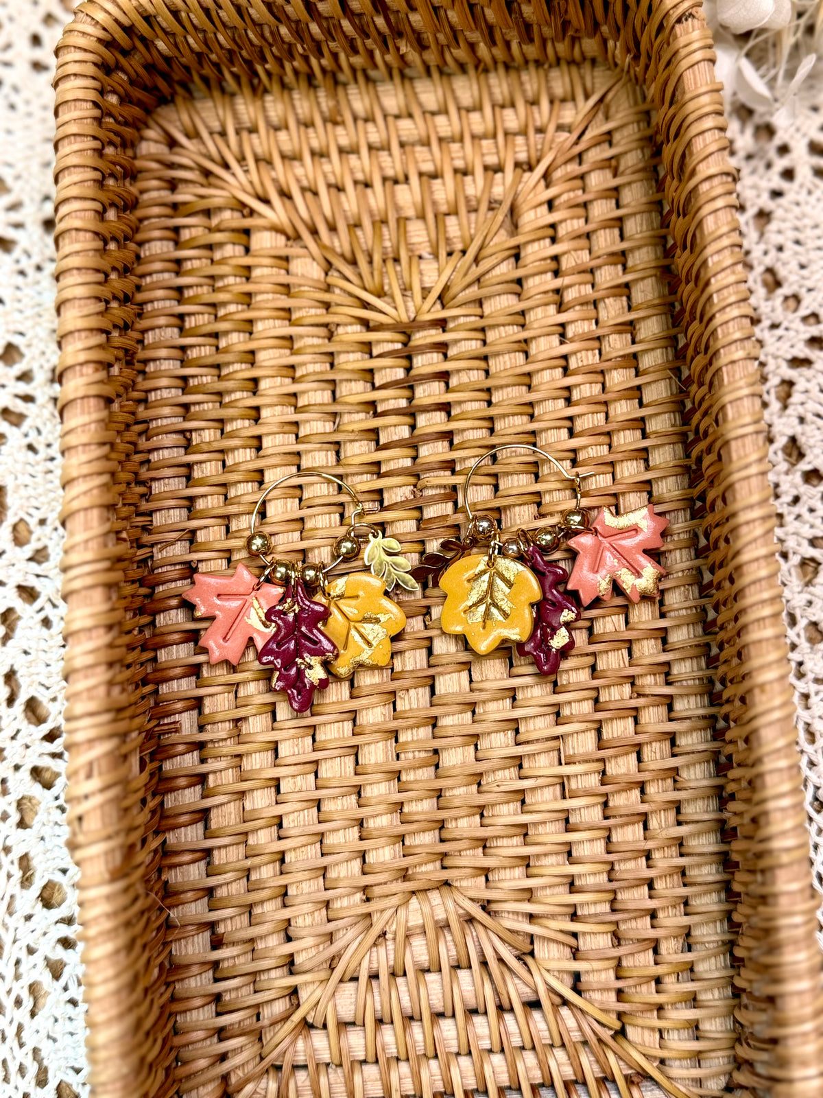 Handmade Autumn Leafy Hoop Earrings