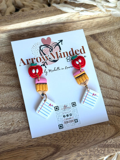 Handmade Apple Pencil Paper Dangle Earrings