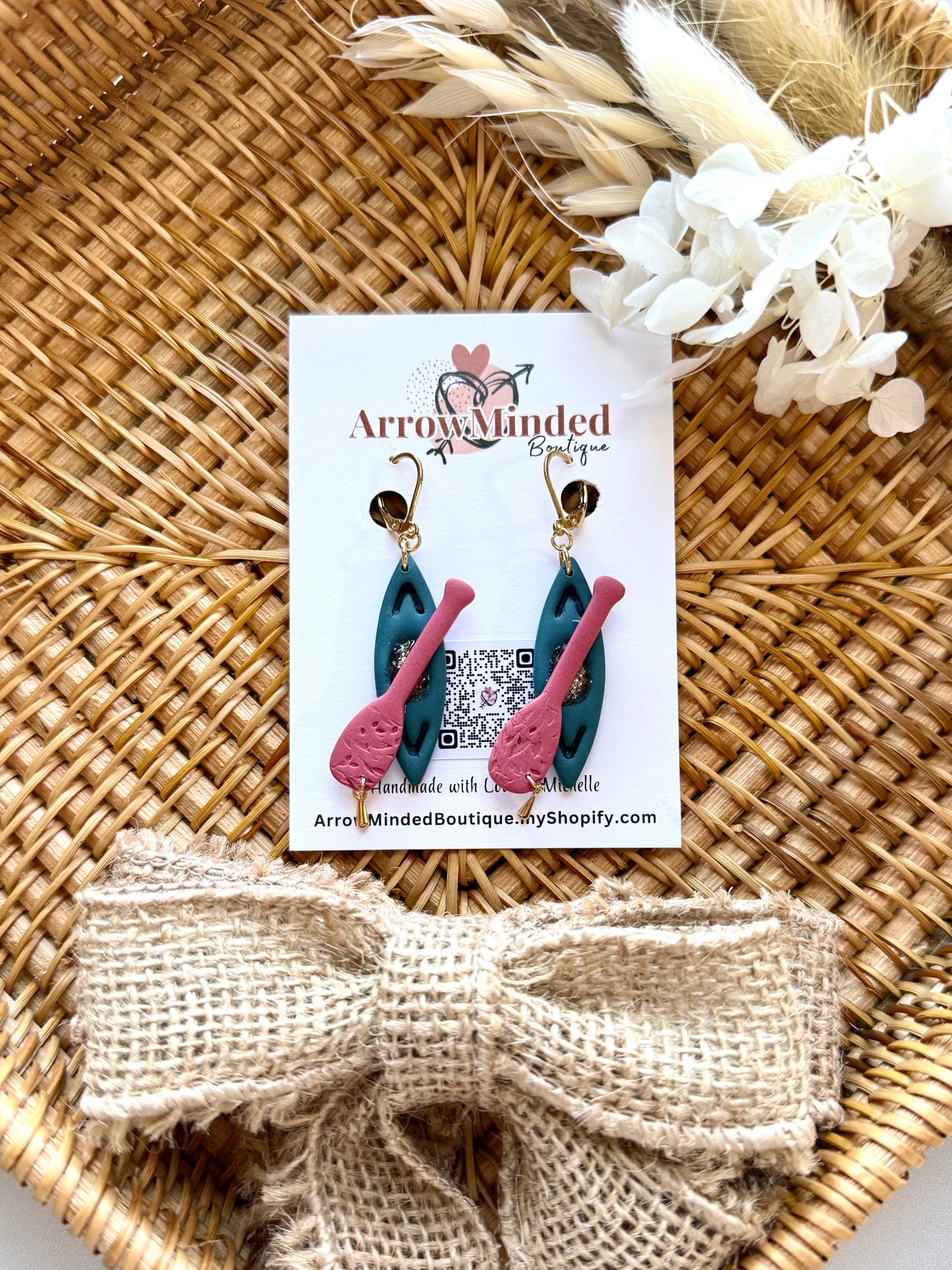 Handmade Paddle & Peace Kayak Earrings