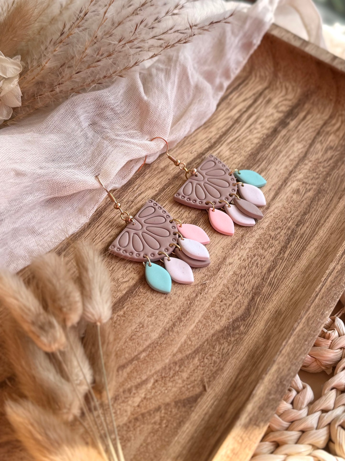Handmade Pastel Layered Fan Earrings with Soft Shimmer
