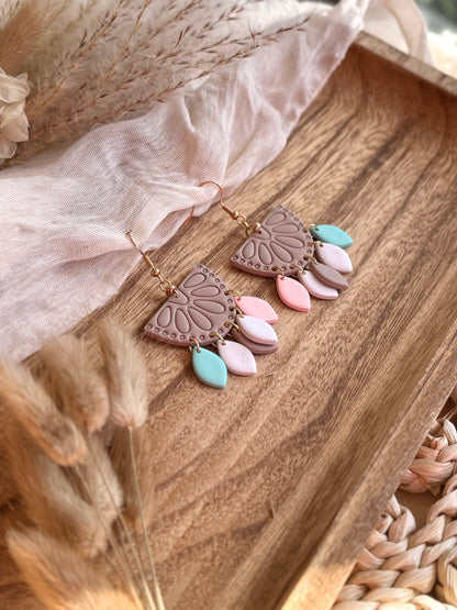 Handmade Pastel Layered Fan Earrings with Soft Shimmer