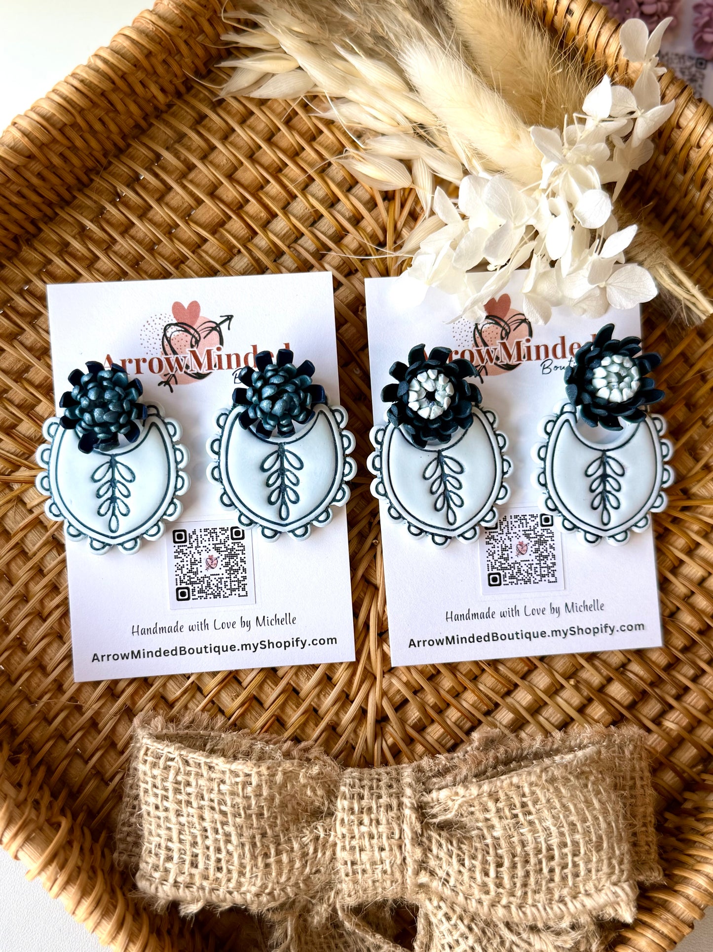 Handmade Indigo Bloom & Blue Frost Petal | Blue Floral Statement Earrings