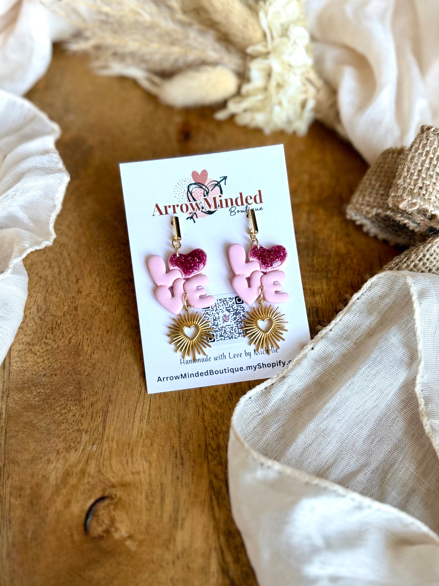 Handmade Pink Love Dangle Earrings