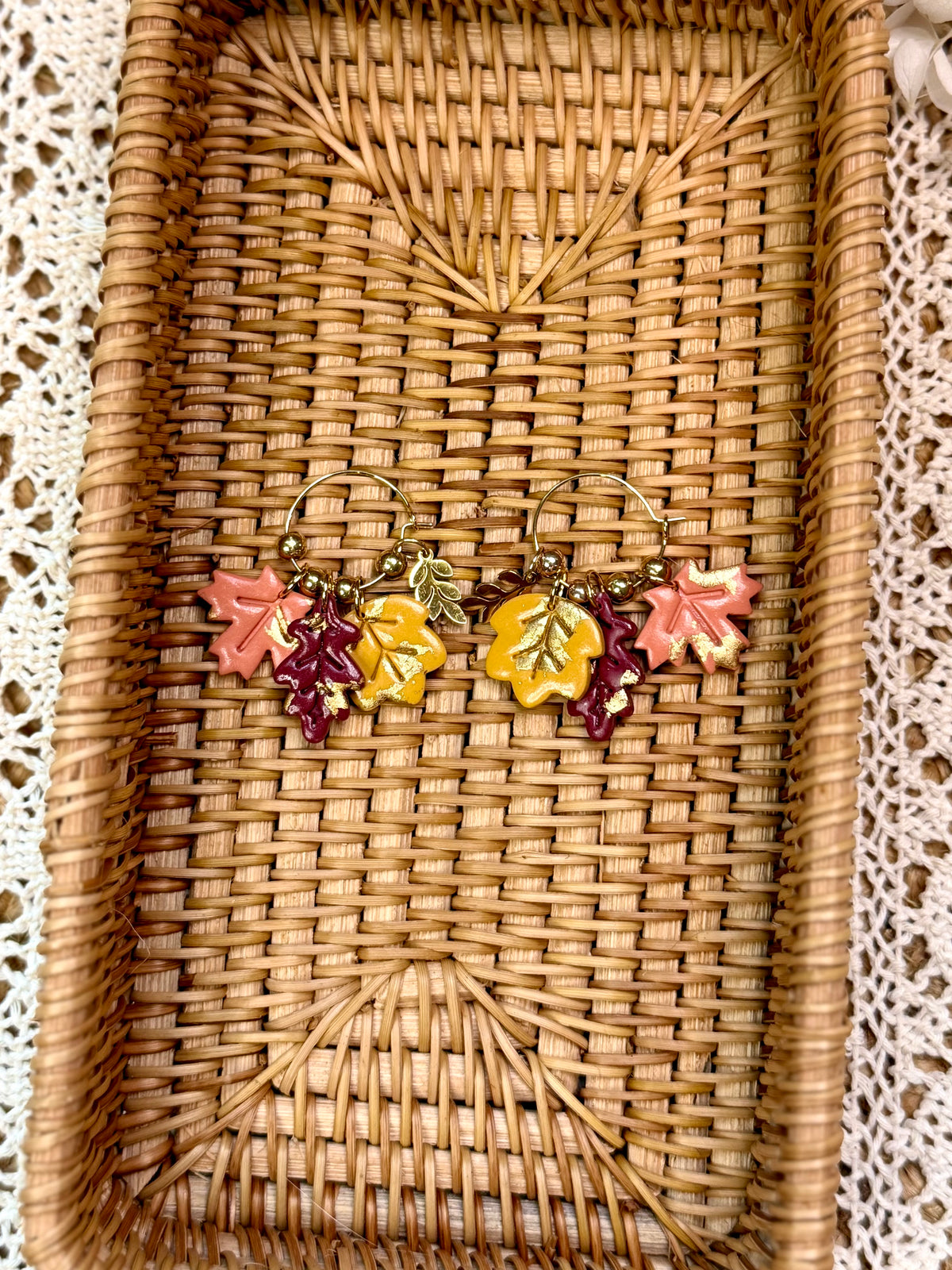 Handmade Autumn Leafy Hoop Earrings