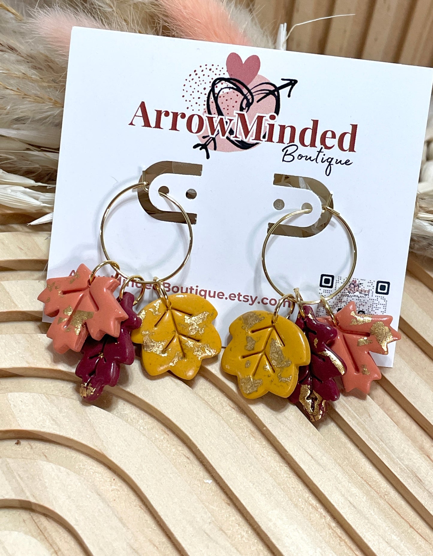 Handmade Autumn Leafy Hoop Earrings