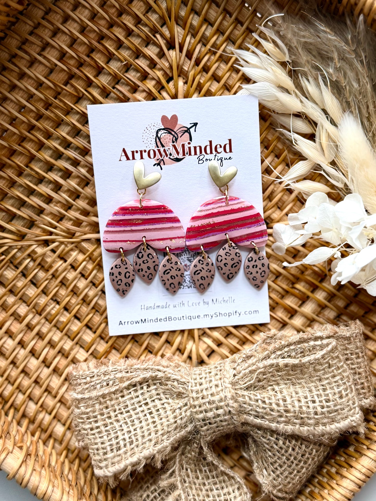 Handmade Crimson & Charm Pom Dangles