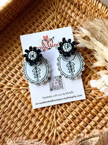 Handmade Indigo Bloom & Blue Frost Petal | Blue Floral Statement Earrings