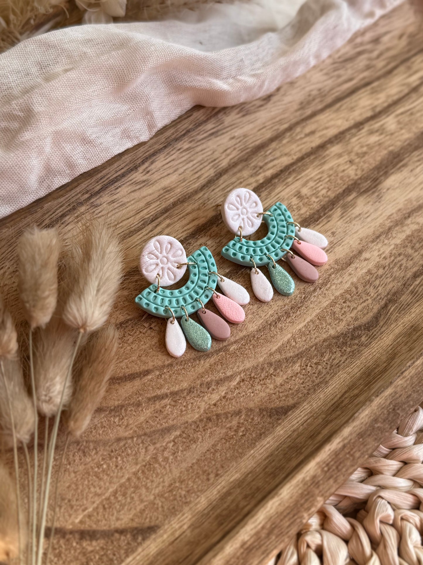 Handmade Pastel Layered Fan Earrings with Soft Shimmer