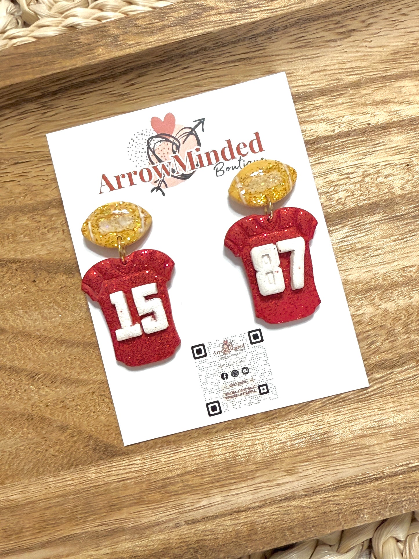 Handmade Kansas City Football Jersey 87 & 15 Earrings