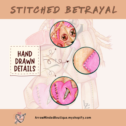 Stitched Betrayal Graphic Tee | Hand Drawn Dark Art Shirt | Cute but Twisted Teddy Bear Design | Pencil to Print Collection