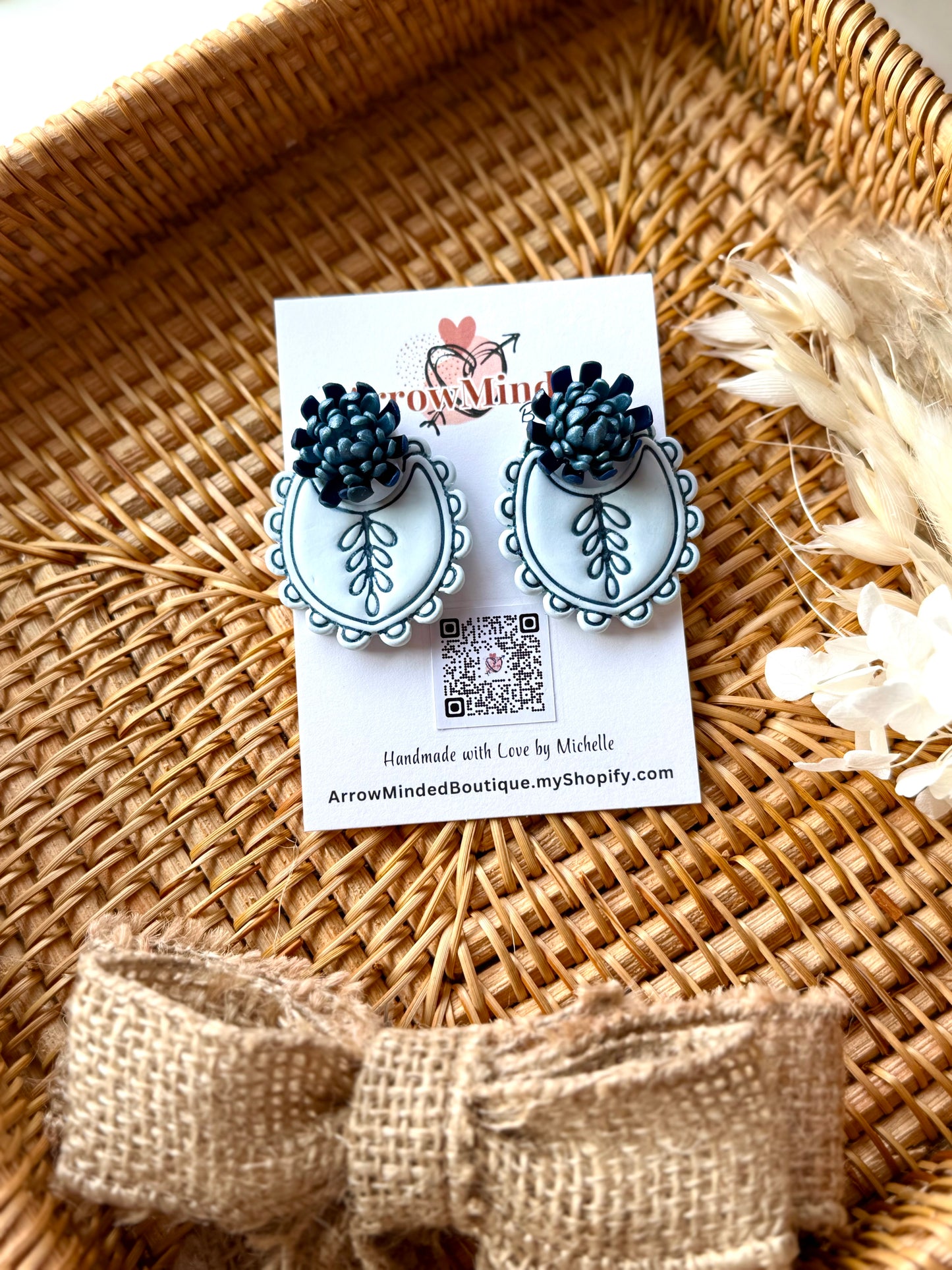 Handmade Indigo Bloom & Blue Frost Petal | Blue Floral Statement Earrings