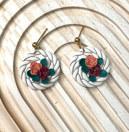 Handmade Autumn Rattan Flower Dangle Earrings