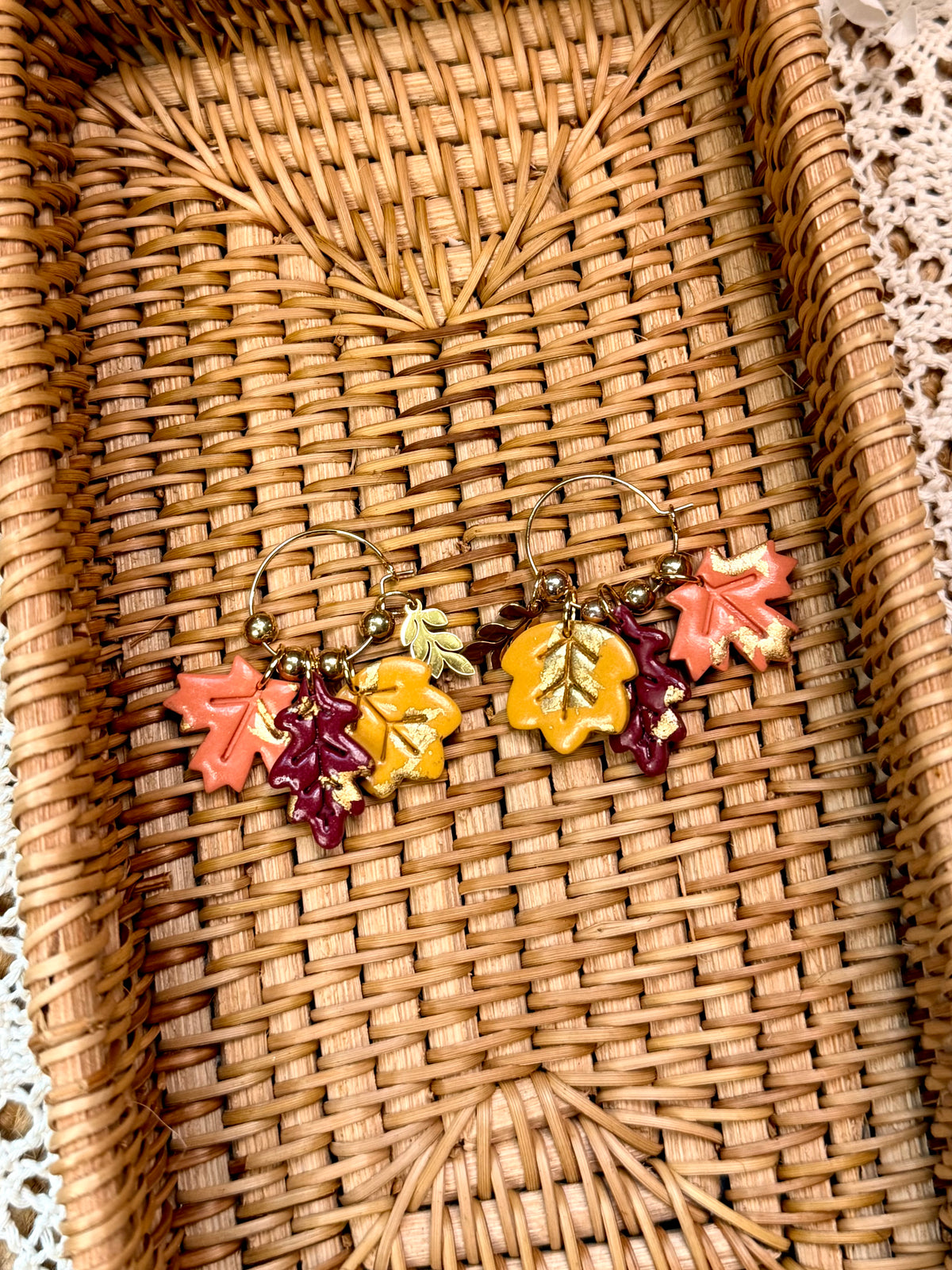 Handmade Autumn Leafy Hoop Earrings
