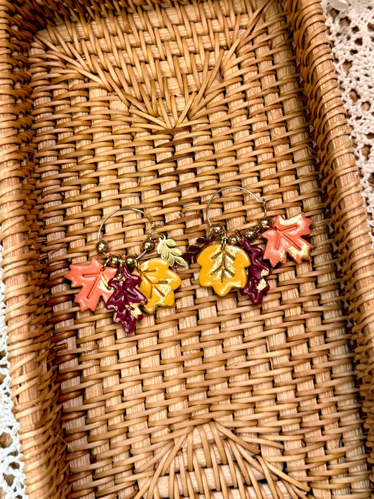 Handmade Autumn Leafy Hoop Earrings