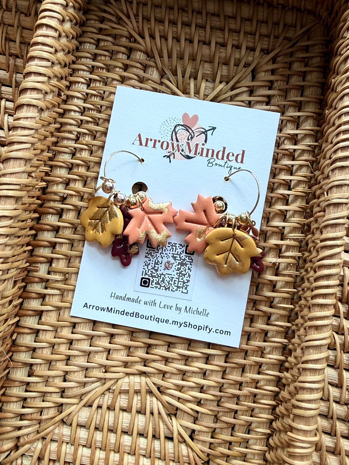 Handmade Autumn Leafy Hoop Earrings