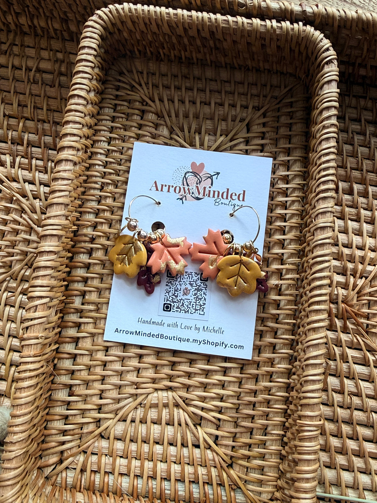 Handmade Autumn Leafy Hoop Earrings