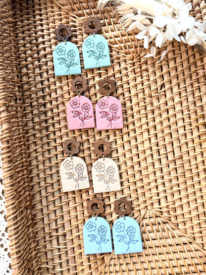 Handmade Polymer Clay Autumn Flower Earrings | Fall Floral Dangle Earrings