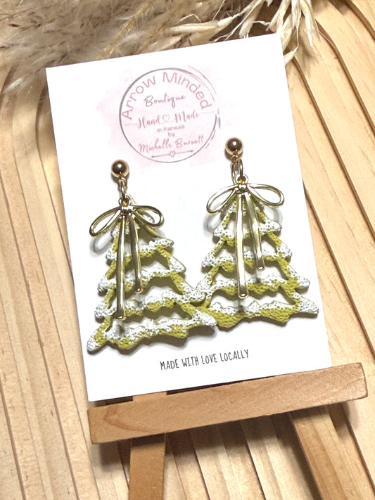 Handmade Christmas Tree Bow Earrings