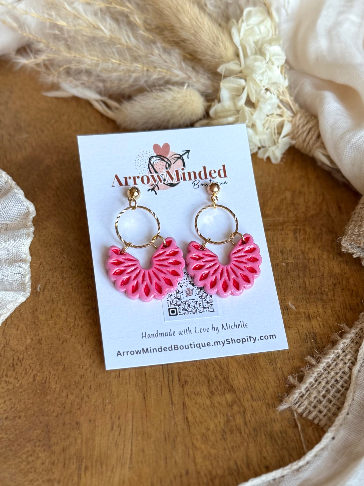 Handmade Boho Pink & Red Earrings
