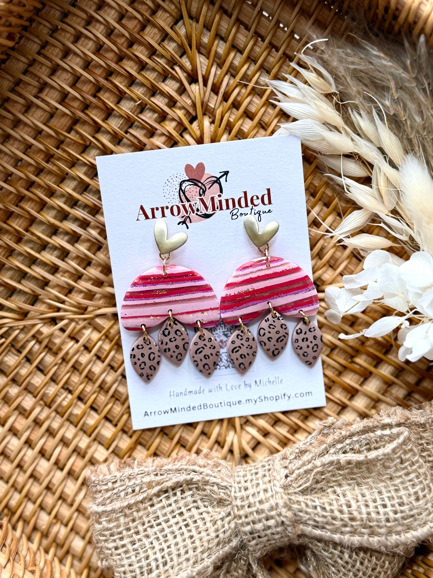 Handmade Crimson & Charm Pom Dangles
