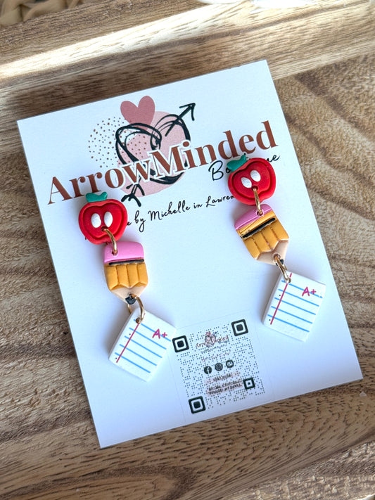 Handmade Apple Pencil Paper Dangle Earrings