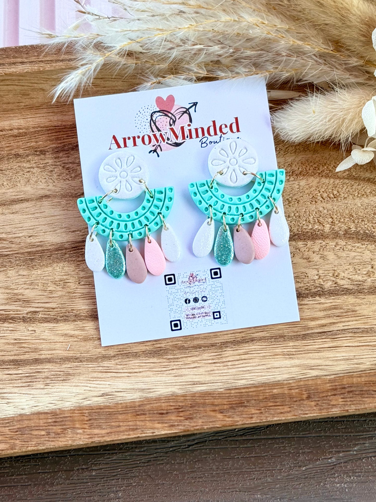 Handmade Minty Bloom Dangle Earrings
