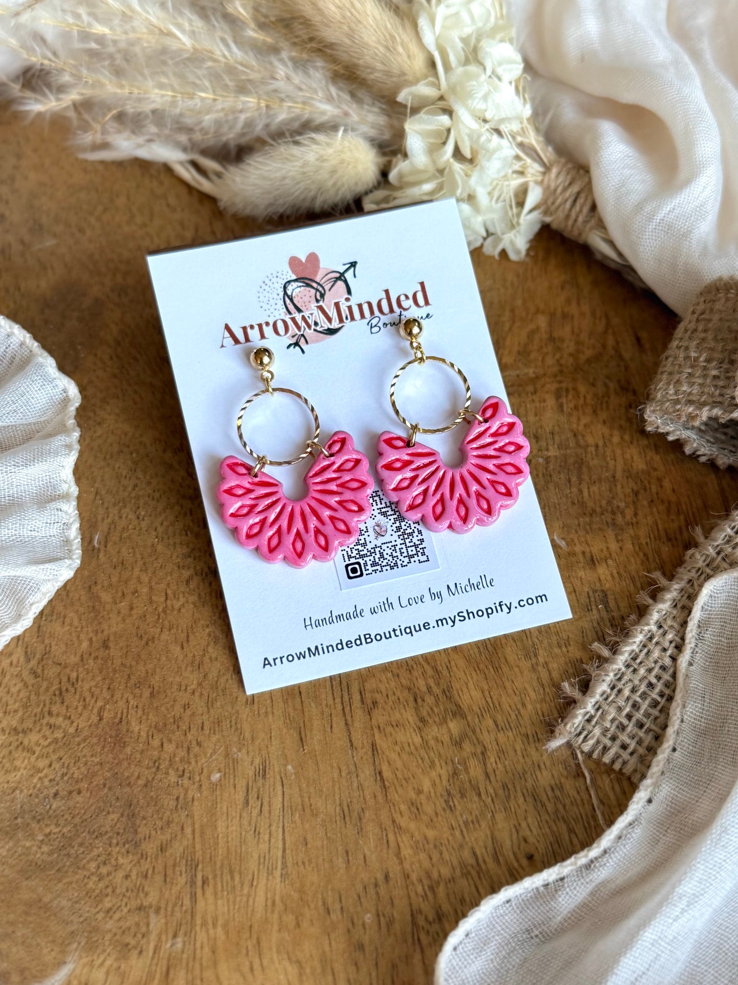 Handmade Boho Pink & Red Earrings