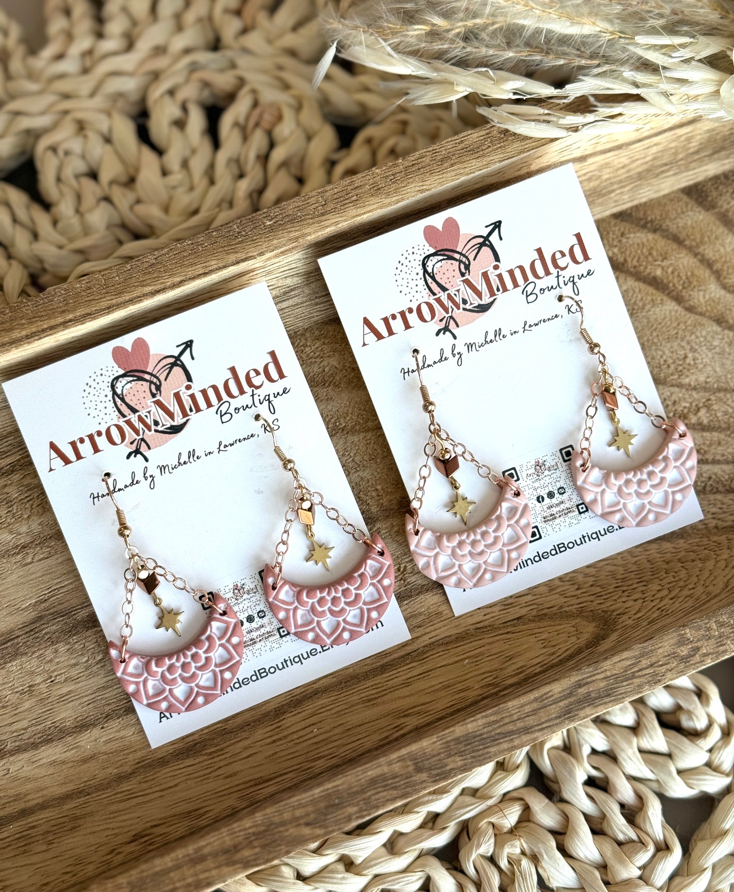 Handmade Mandala Crescent Dangles