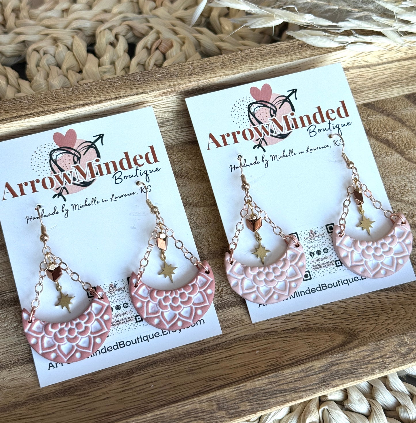 Handmade Mandala Crescent Dangles