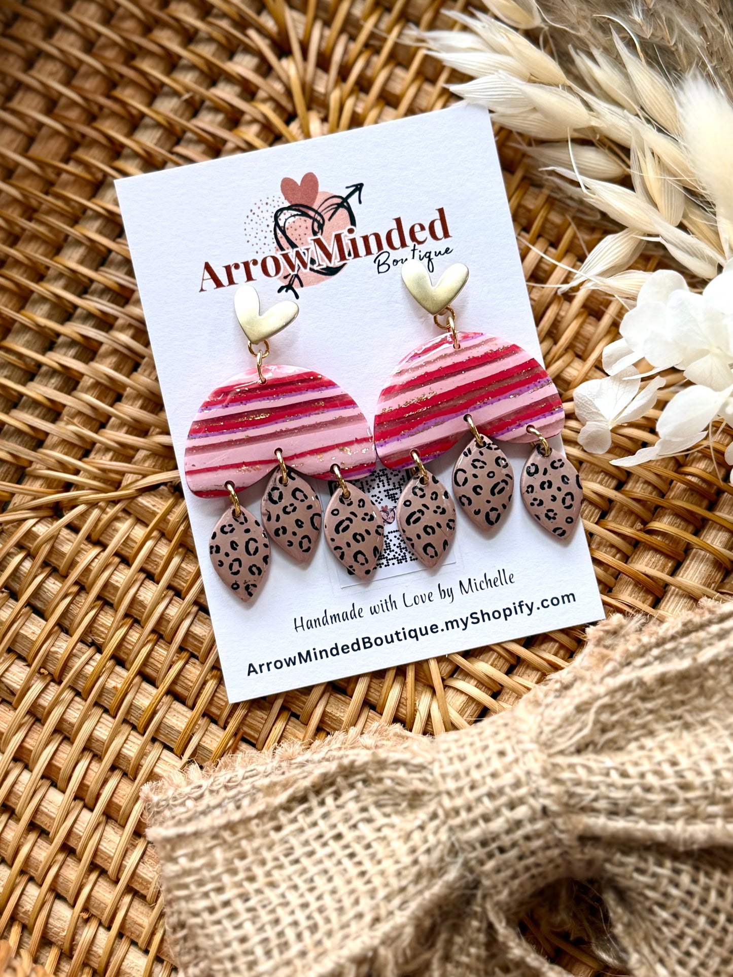 Handmade Crimson & Charm Pom Dangles