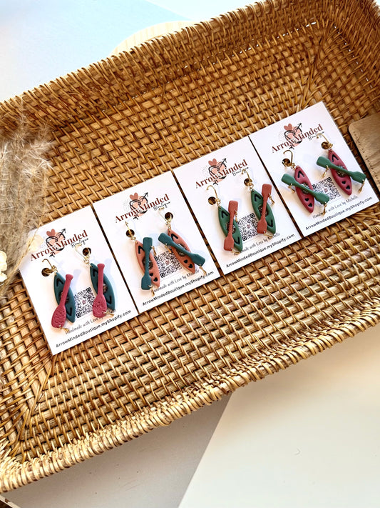 Handmade Paddle & Peace Kayak Earrings