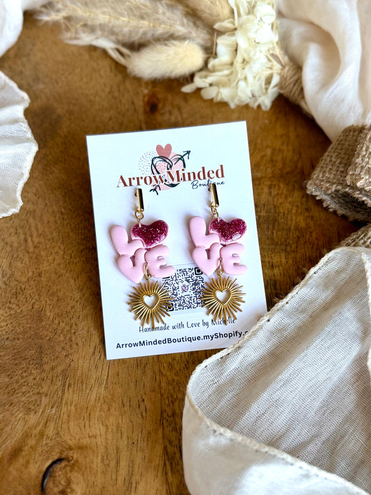 Handmade Pink Love Dangle Earrings
