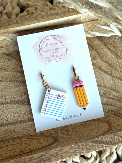 Handmade Pencil and Paper School Inspired Earrings