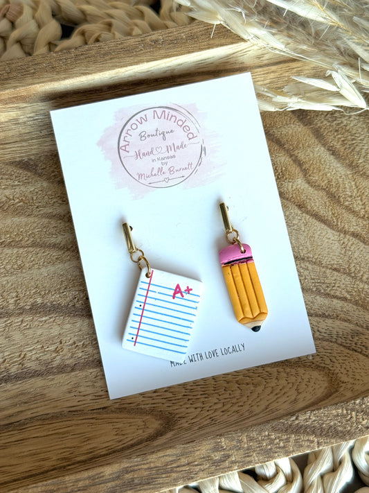 Handmade Pencil and Paper School Inspired Earrings