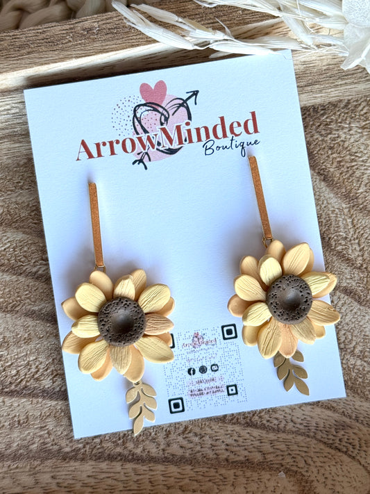 Handmade Sunflower Gold Leaf Dangles