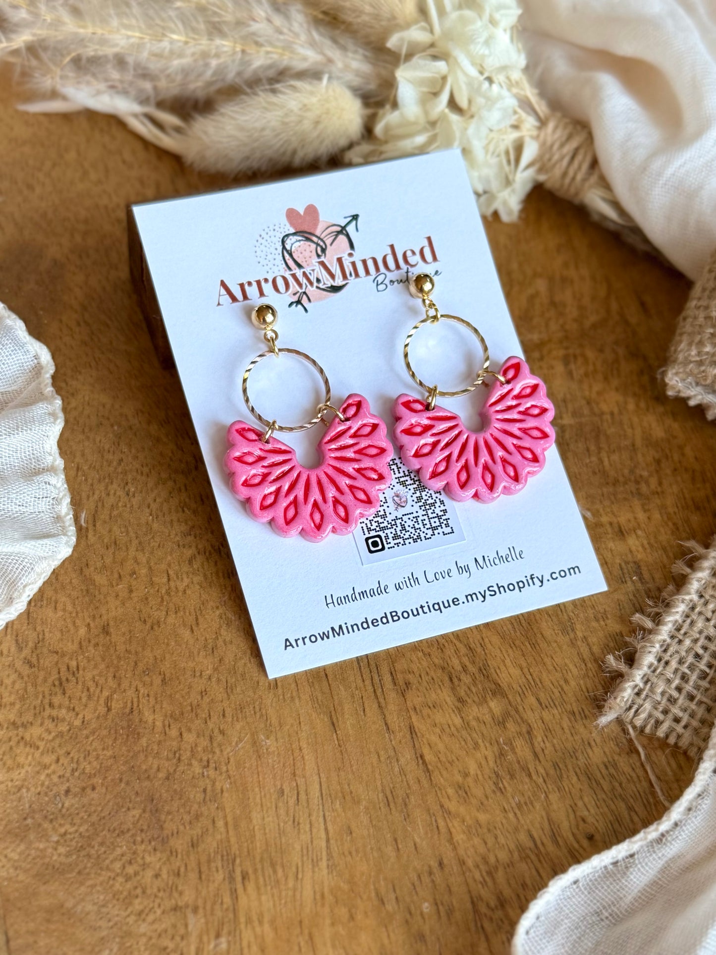 Handmade Boho Pink & Red Earrings