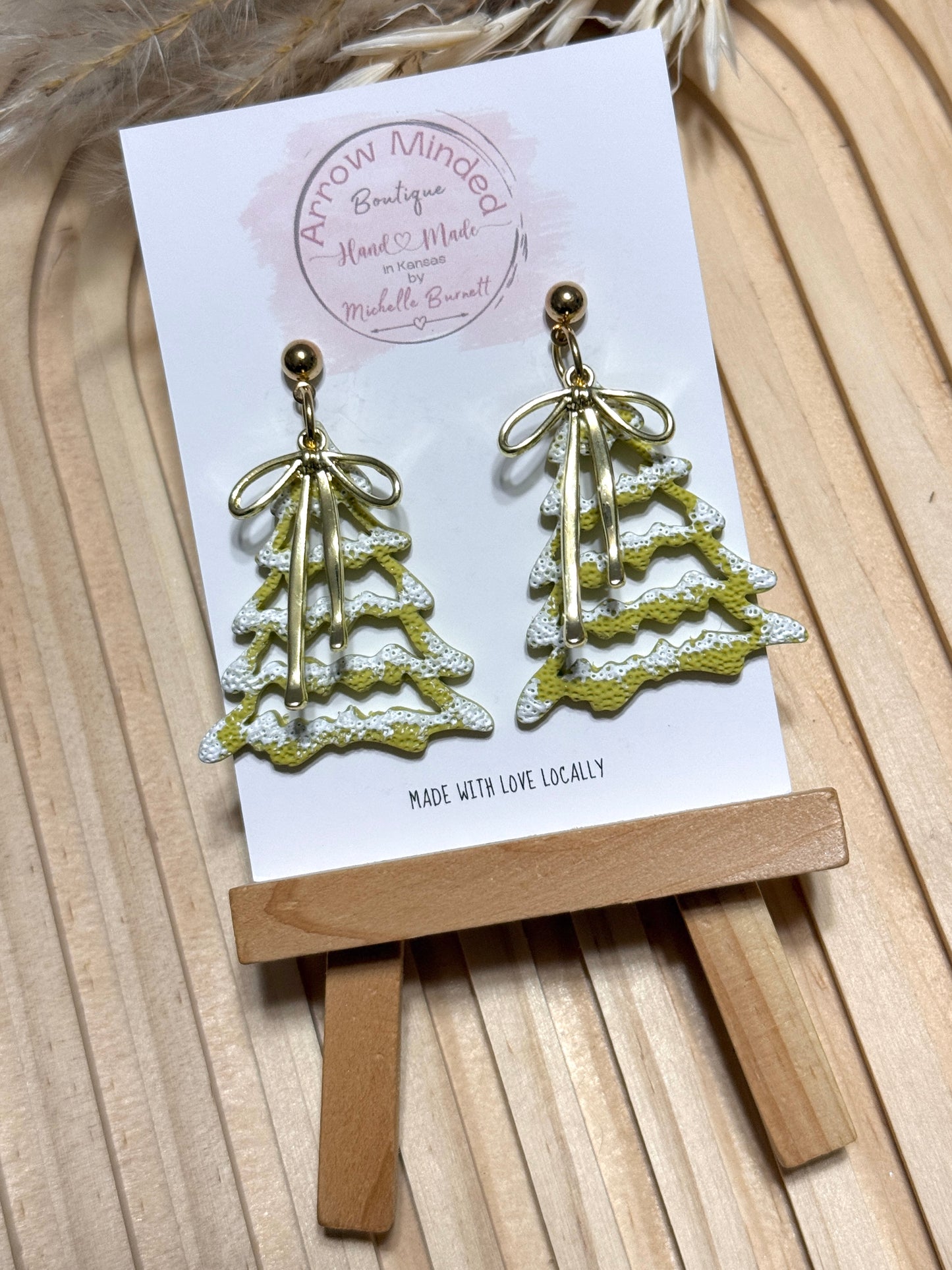 Handmade Christmas Tree Bow Earrings