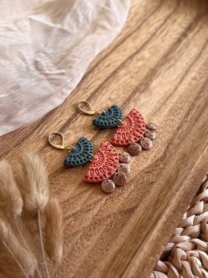 Handmade Warm Toned Layered Fan Earrings with Subtle Sparkle