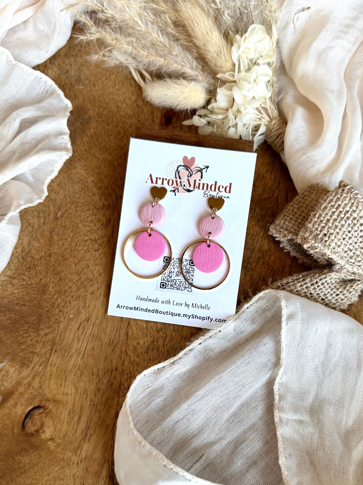 Handmade Pink Gold Dangle Earrings