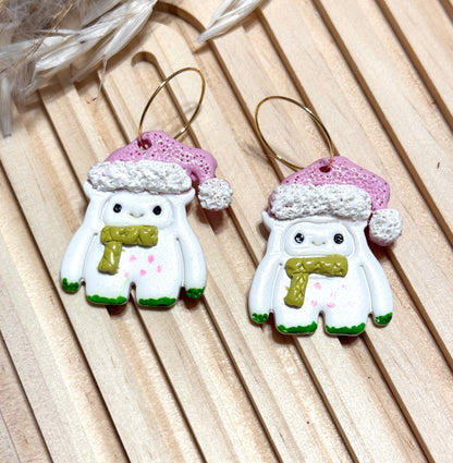 Handmade Christmas Yeti Hoop Earrings