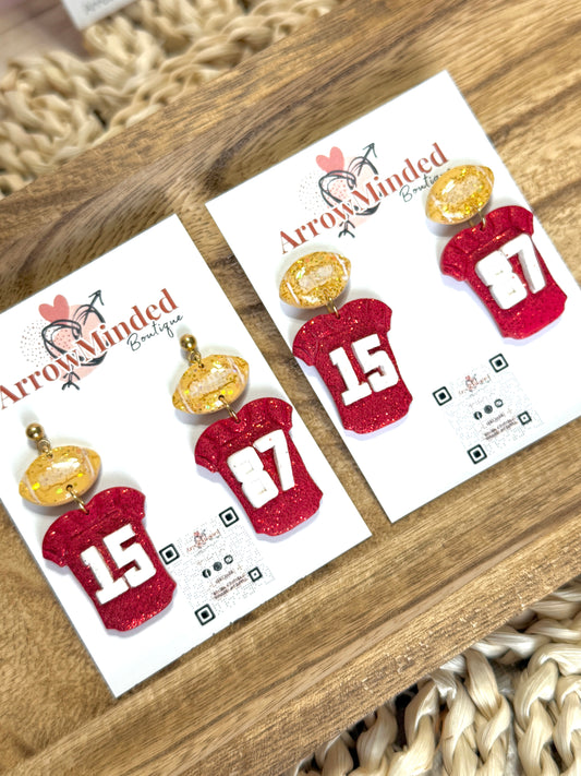 Handmade Kansas City Football Jersey 87 & 15 Earrings