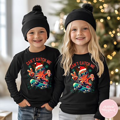 Gingerbread Man Skateboard "Can't Catch Me" Cute Holiday Design Toddler Sweatshirt