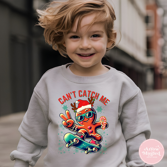 Gingerbread Man Skateboard "Can't Catch Me" Cute Holiday Design Toddler Sweatshirt
