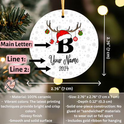 Custom Christmas Letter and Name Tree Personalized Ceramic Ornament