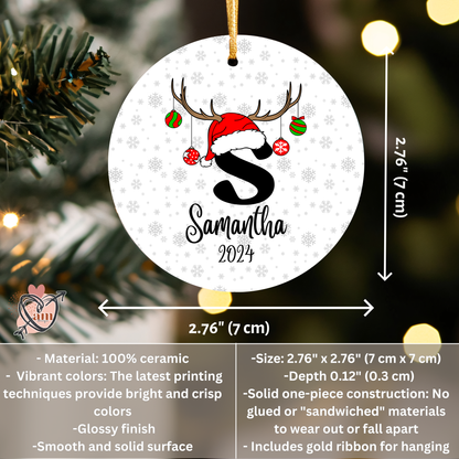 Custom Christmas Letter and Name Tree Personalized Ceramic Ornament