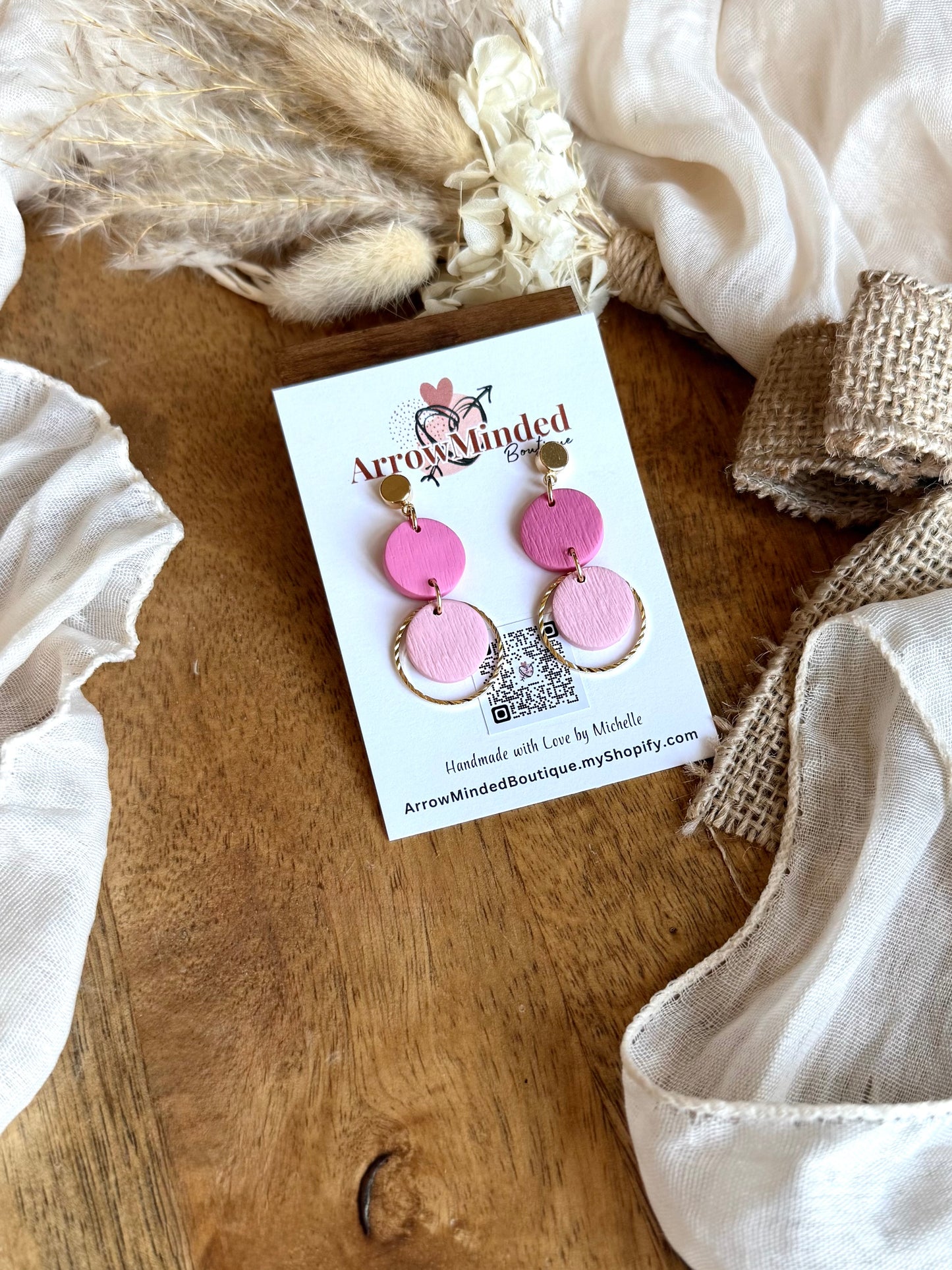 Handmade Pink Gold Dangle Earrings