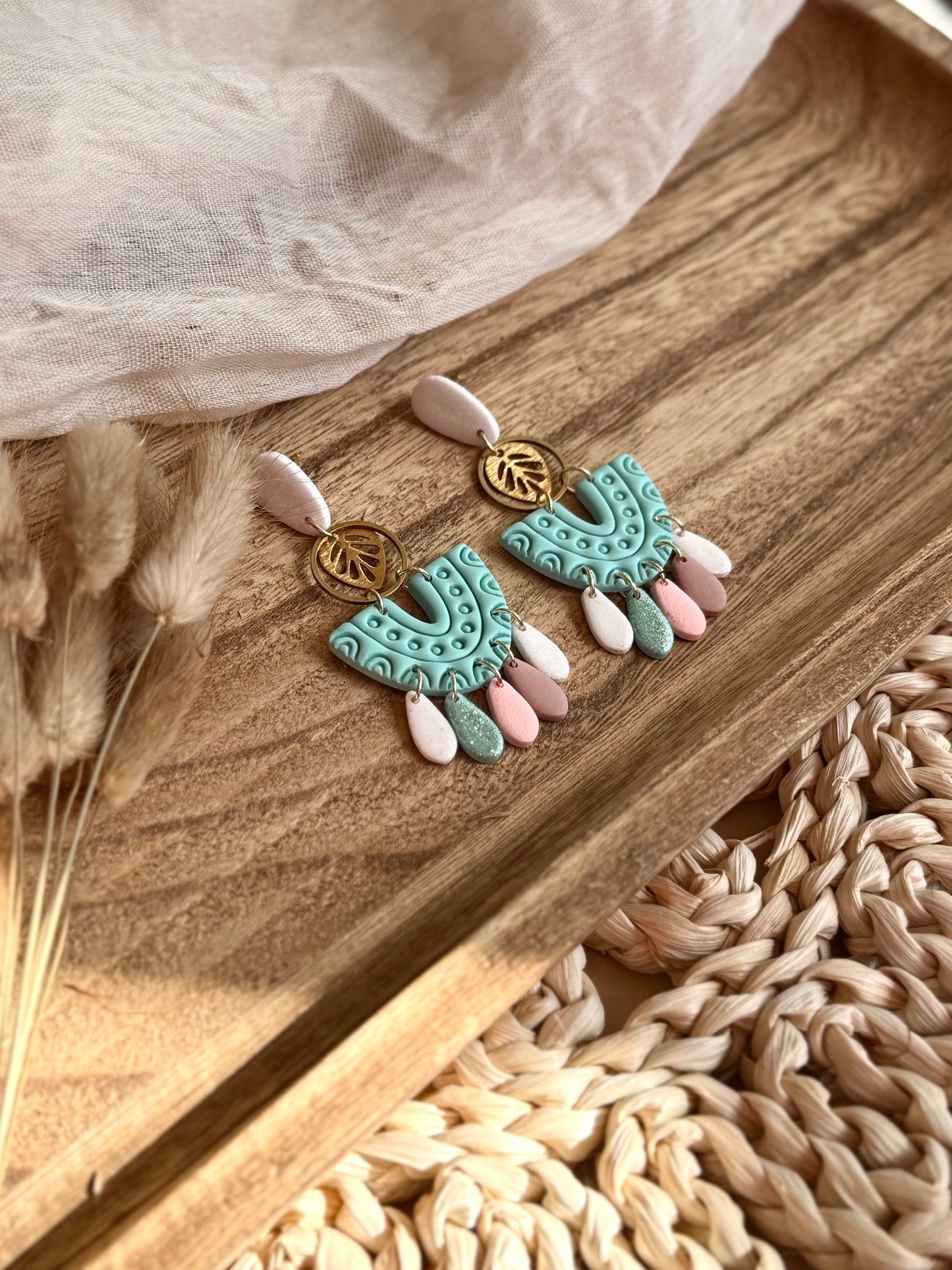 Handmade Pastel Layered Fan Earrings with Soft Shimmer